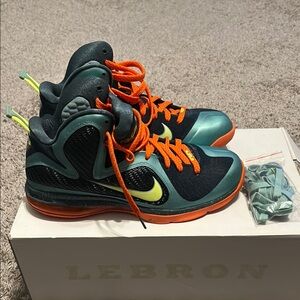 Nike LeBron 9 “Cannons” Sneakers - Teal, and Orange